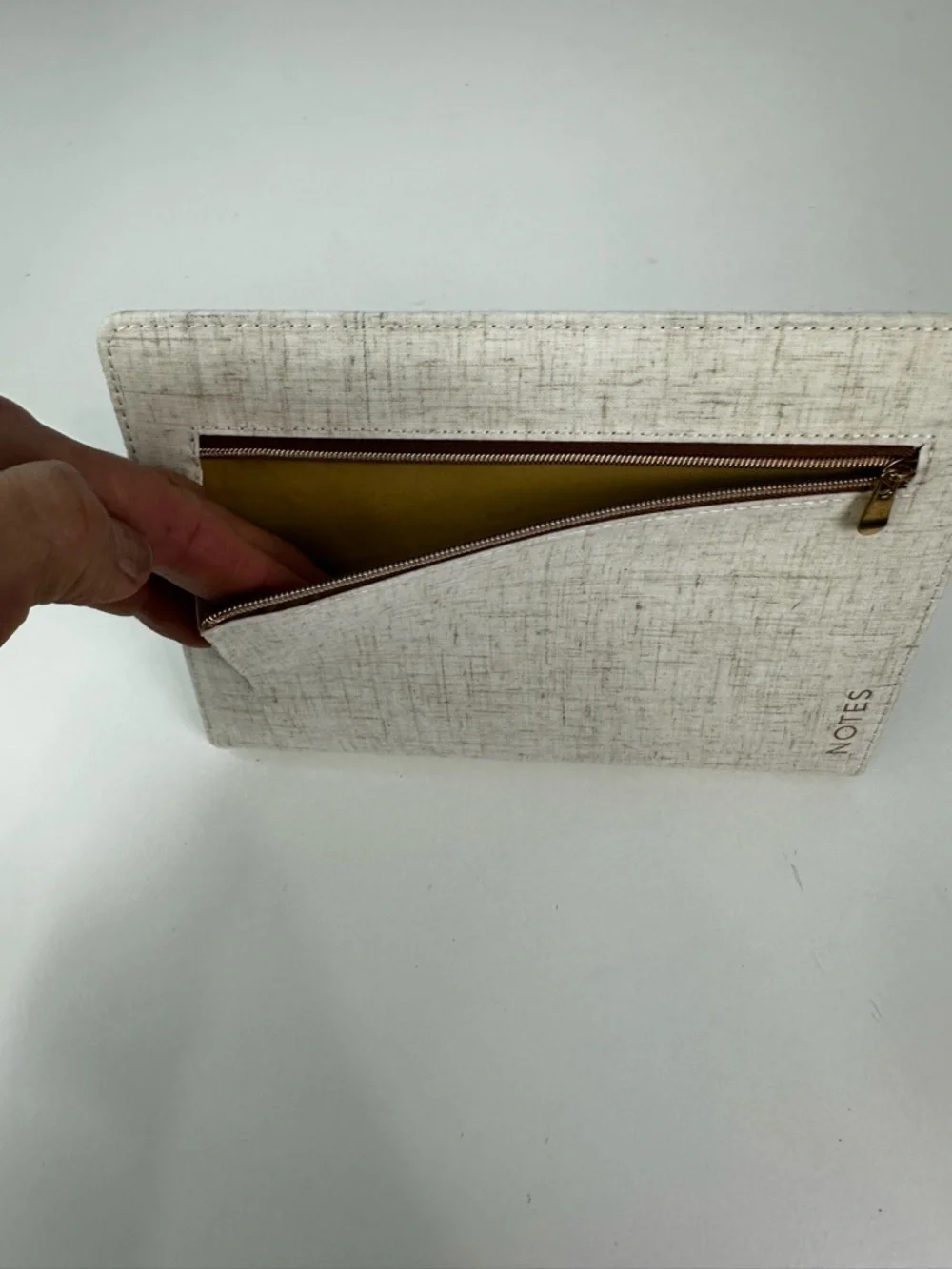 Eccolo Cream Textured Cloth Cover Smaller Journal With Zip Front Pocket & Pen